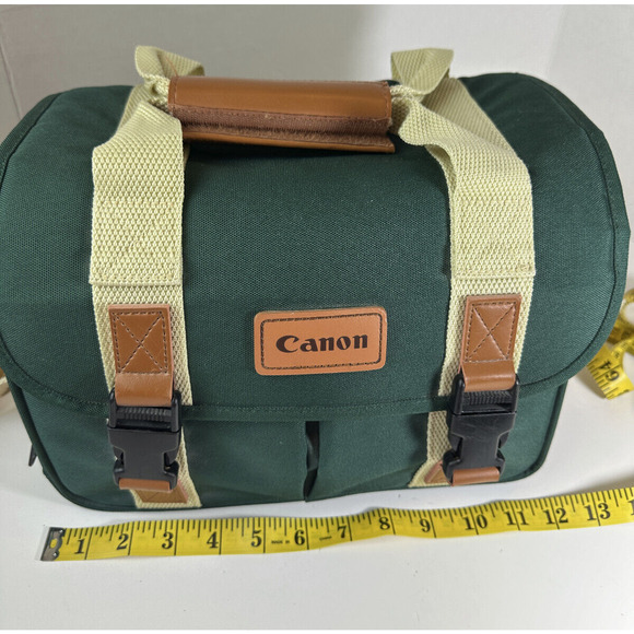 Retro Canon Camera Bag Organizer Green Pockets Shoulder Strap DSLR Carry Case - Picture 13 of 15